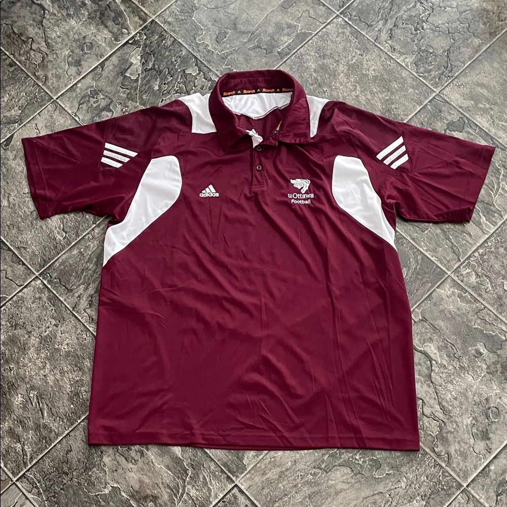 ADIDAS U OF OTTAWA Maroon & White Polo Golf Shirt Collegiate Sports Fan Athletic